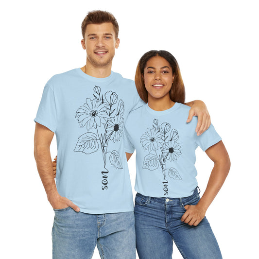 Floral Design Unisex Heavy Cotton Tee, Casual T-Shirt, Nature Lover Gift, Summer Fashion, Comfortable Everyday Wear